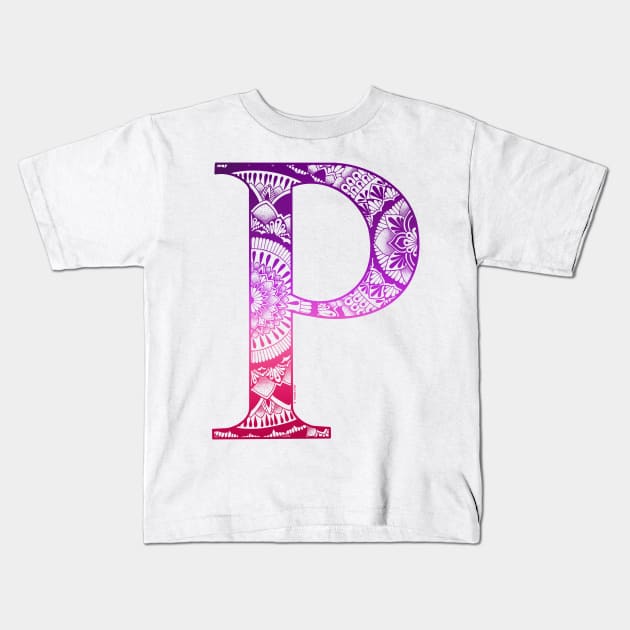 Mandala Letter Capital P Pink Kids T-Shirt by Shaseldine